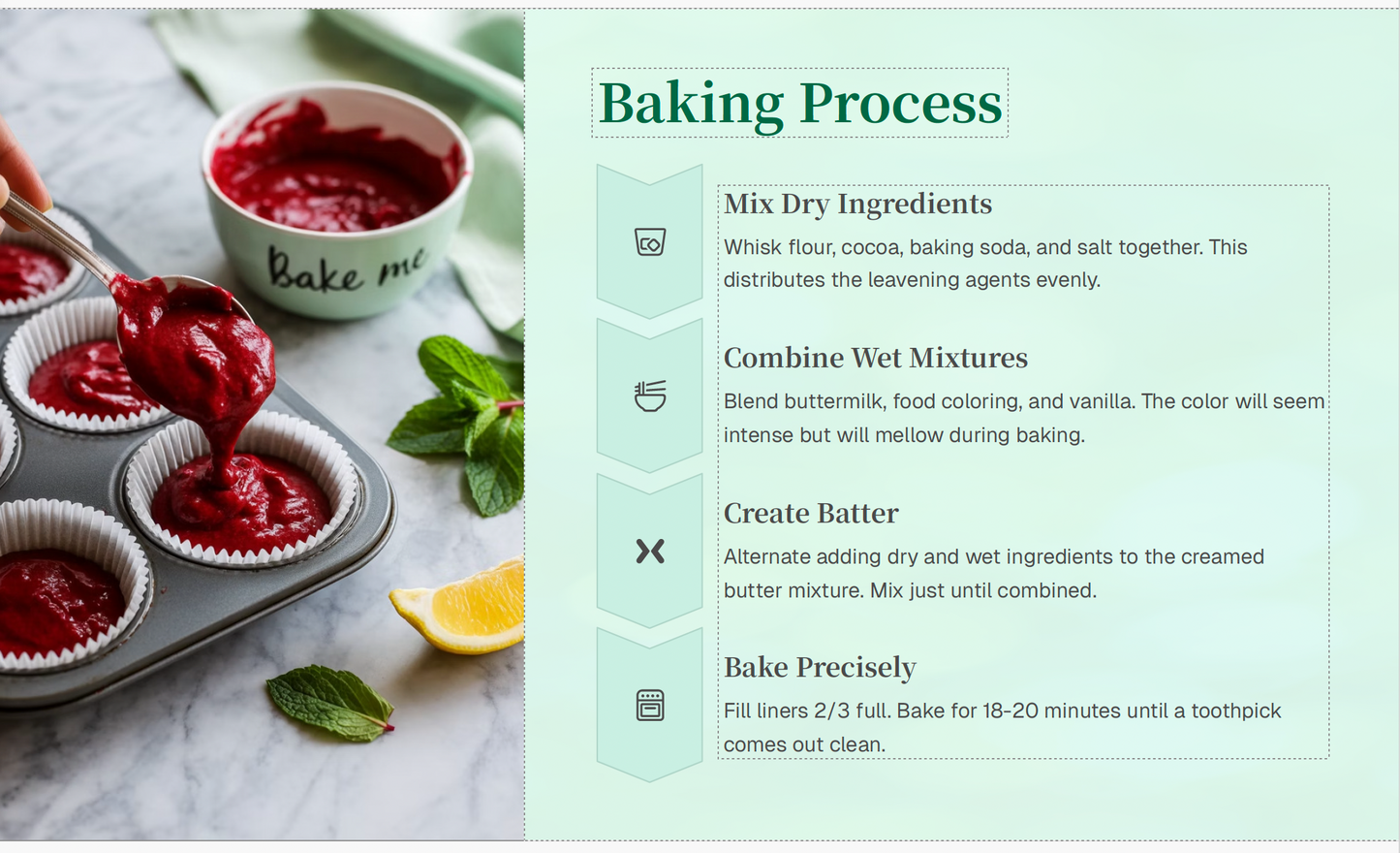 Mobile-friendly version of the red velvet cupcake recipe PDF shown on a smartphone screen in a kitchen setting.